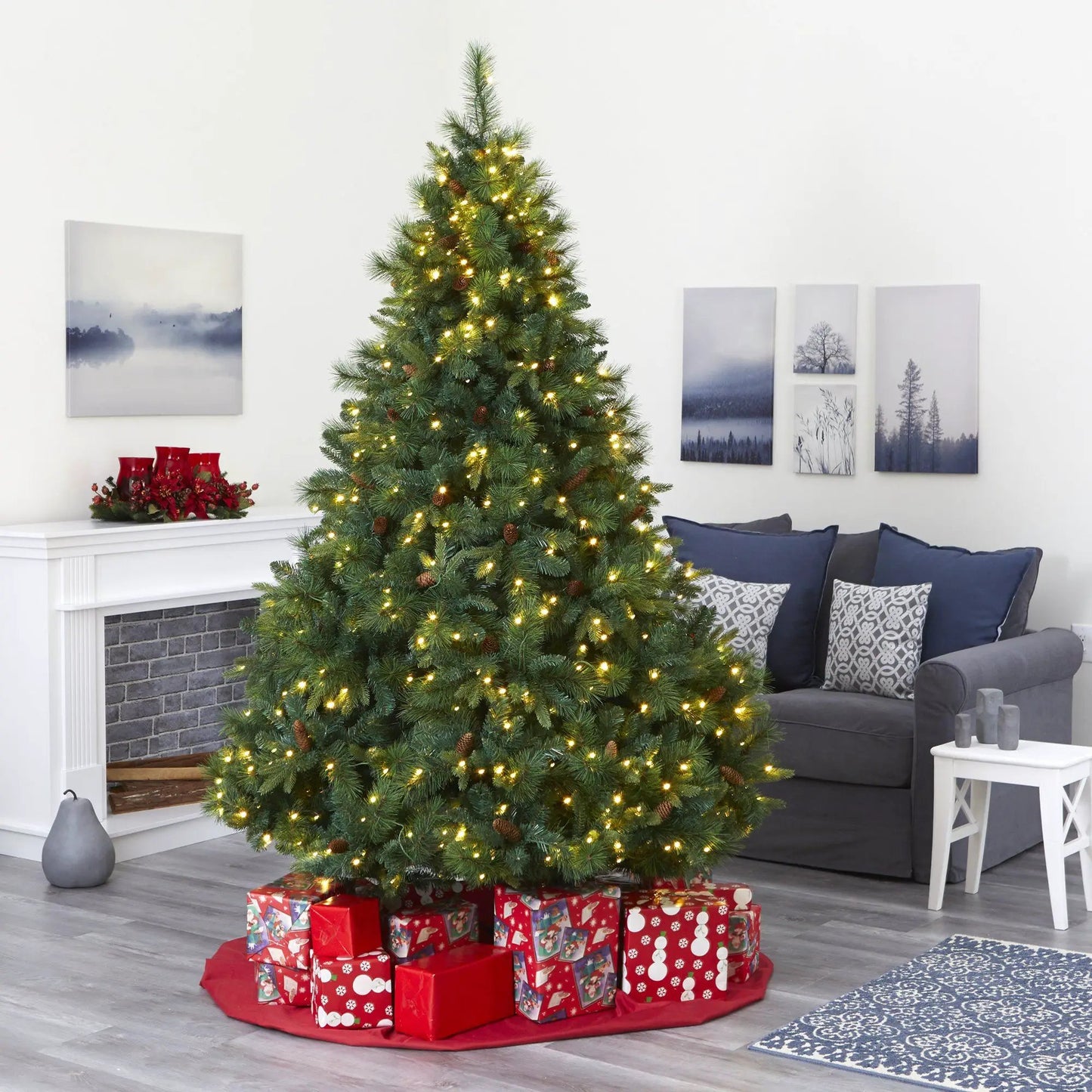 7.5 ft West Virginia Bodied Pine Christmas Tree with LEDs and pine cones on Tampa Home & Garden Store