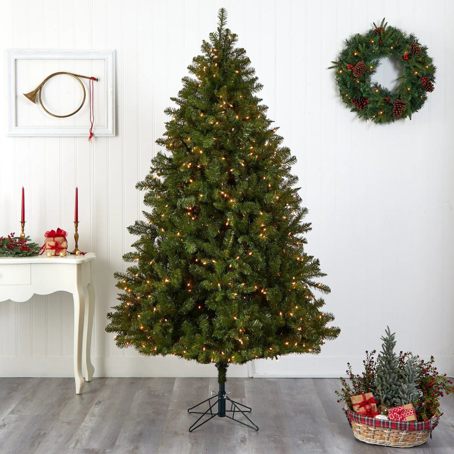 Windermere Christmas Tree by Nearly Natural, 90-inch tree with clear lights 1 wreath on Tampa Home & Garden Store
