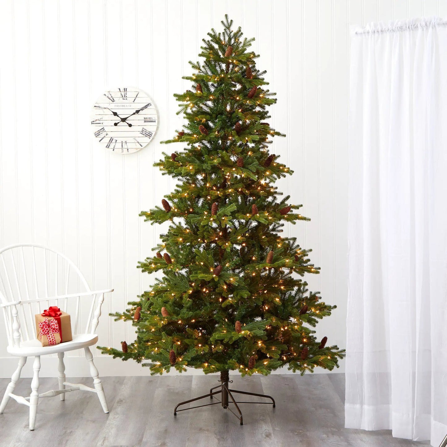 7.5' Yukon Mountain Fir artificial Christmas tree with 600 clear lights and pine cones on Tampa Home & Garden Store