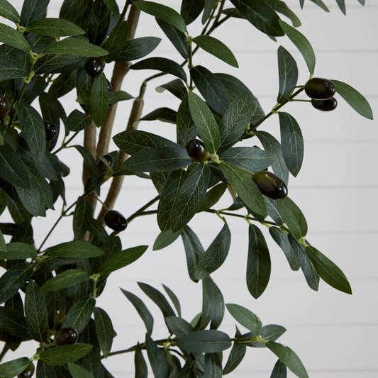 8 ft artificial olive tree with dark olives and veined leaves, Nearly Natural home decor on Tampa Home & Garden Store