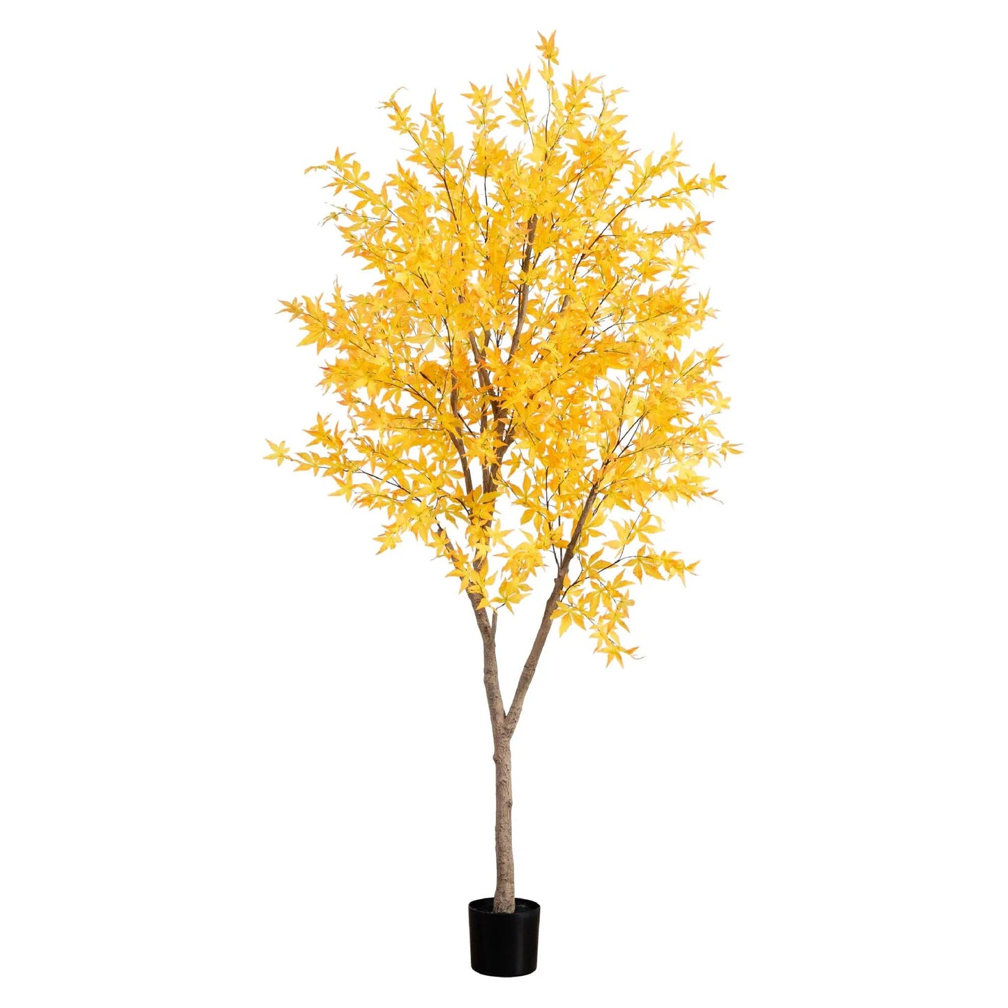 Eight Foot Autumn Maple Artificial Tree with yellow maple leaves in a black planter on Tampa Home & Garden Store