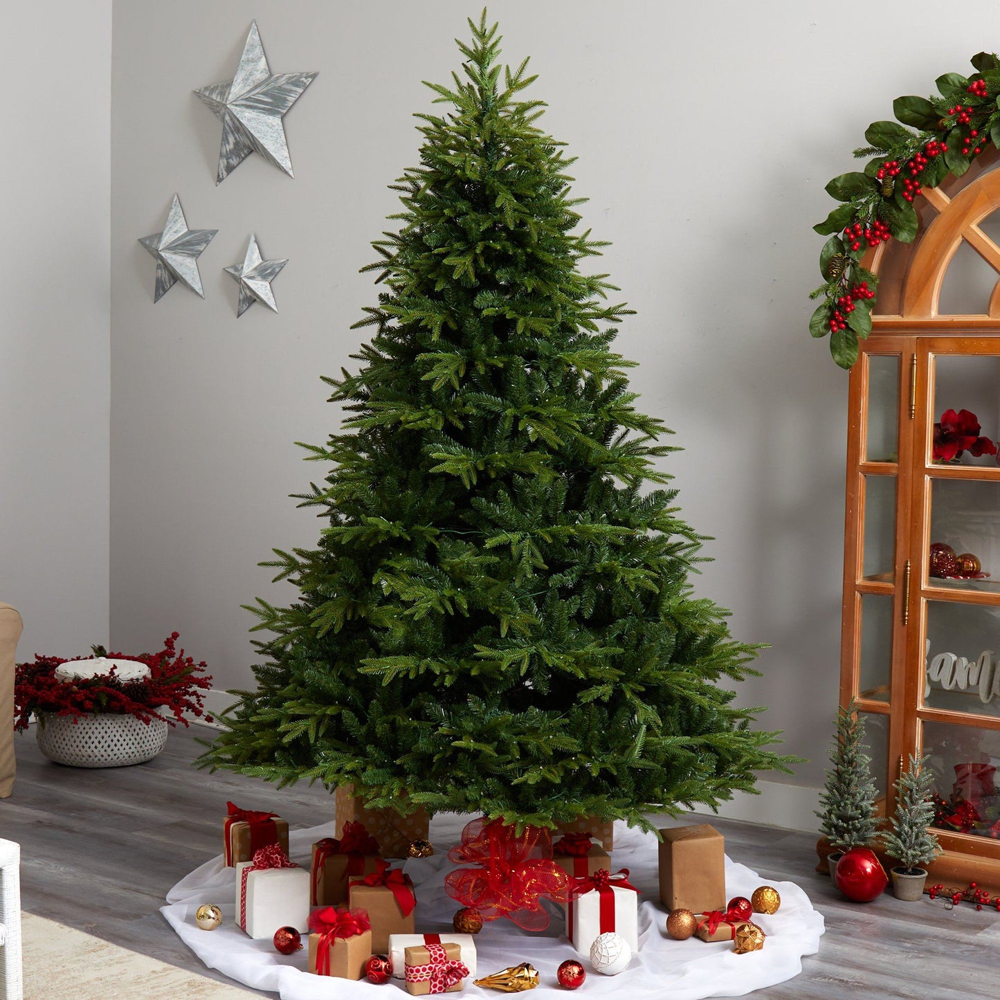 Colorado Mountain Fir Tree with 700 LED Lights by Nearly Natural, 8 ft tall artificial tree on Tampa Home & Garden Store
