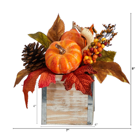 8-inch artificial fall pumpkin arrangement with gourds, berries and pinecones in a vase on Tampa Home & Garden Store