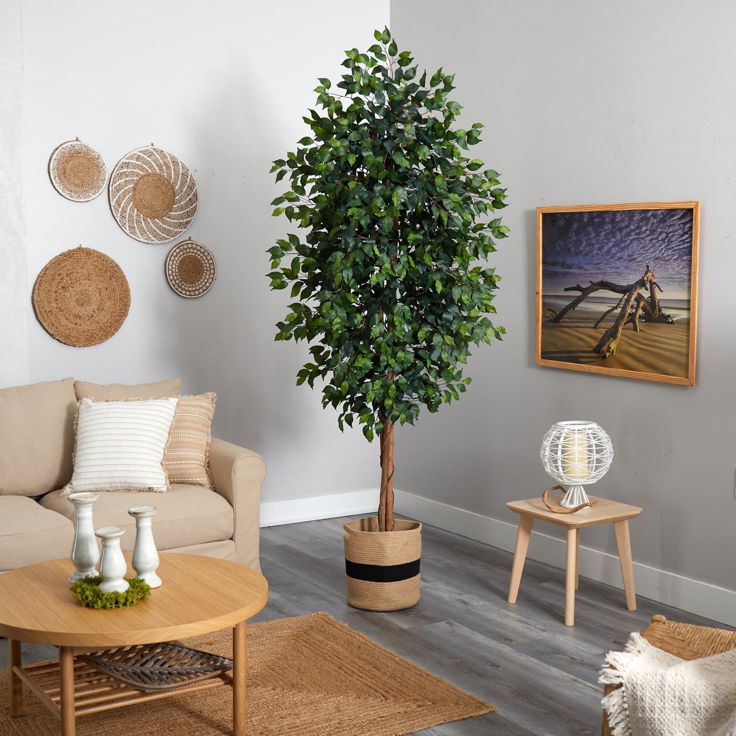 8ft Ficus artificial tree in handmade natural cotton planter, Nearly Natural decor on Tampa Home & Garden Store