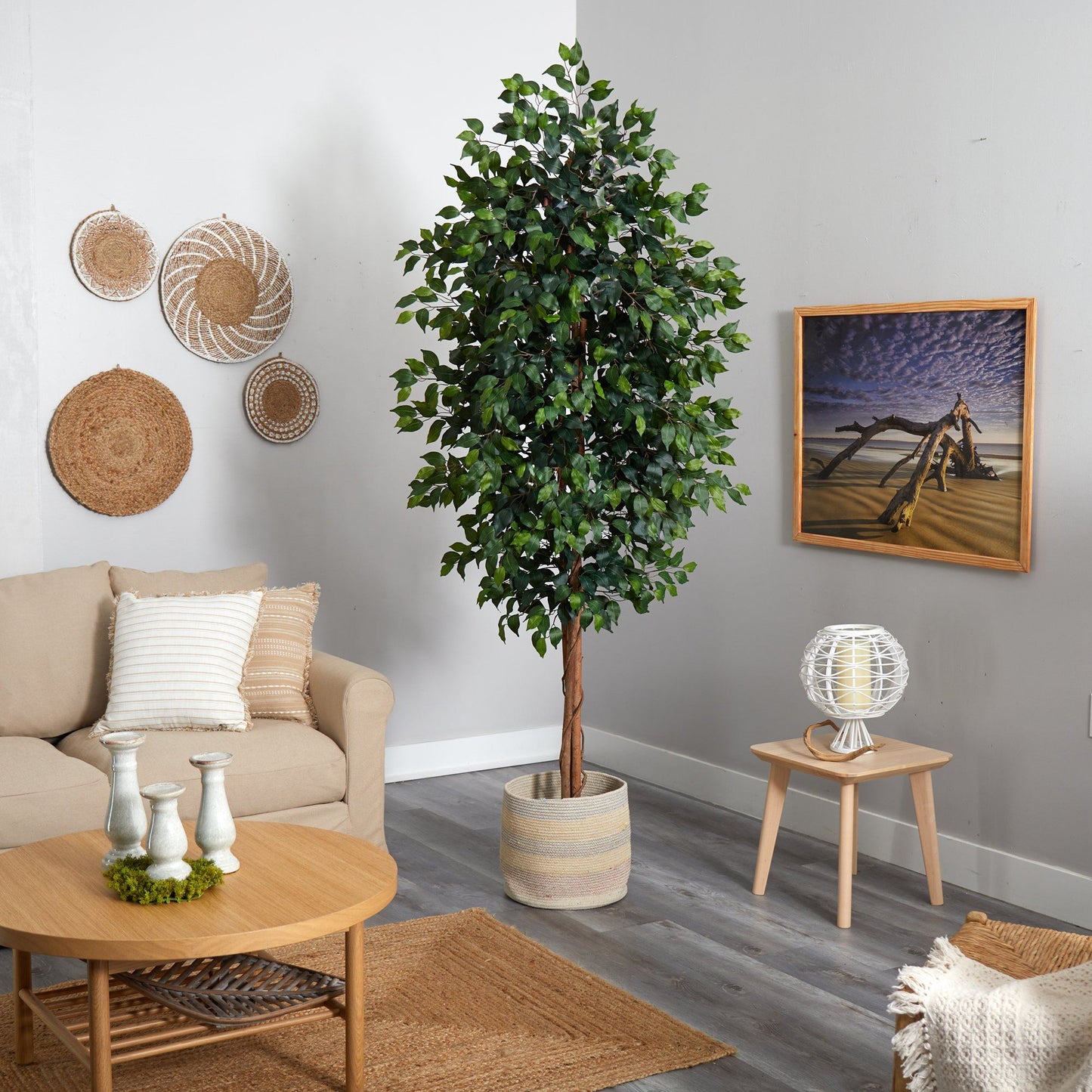 8-Ft Ficus Artificial Tree in Cotton Planter green lifelike leaves Nearly Natural indoor decor on Tampa Home & Garden Store