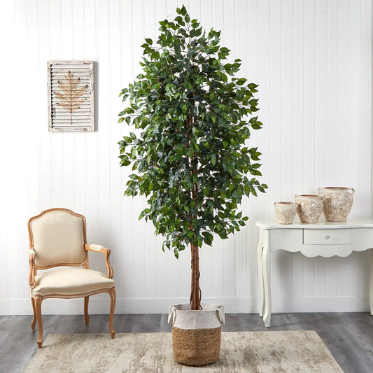 Ficus artificial tree with handmade jute planter, 8 ft tall, lush green leaves on Tampa Home & Garden Store