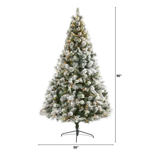 8 ft Nearly Natural flocked Oregon Pine artificial Christmas tree with 500 lights on metal stand on Tampa Home & Garden Store