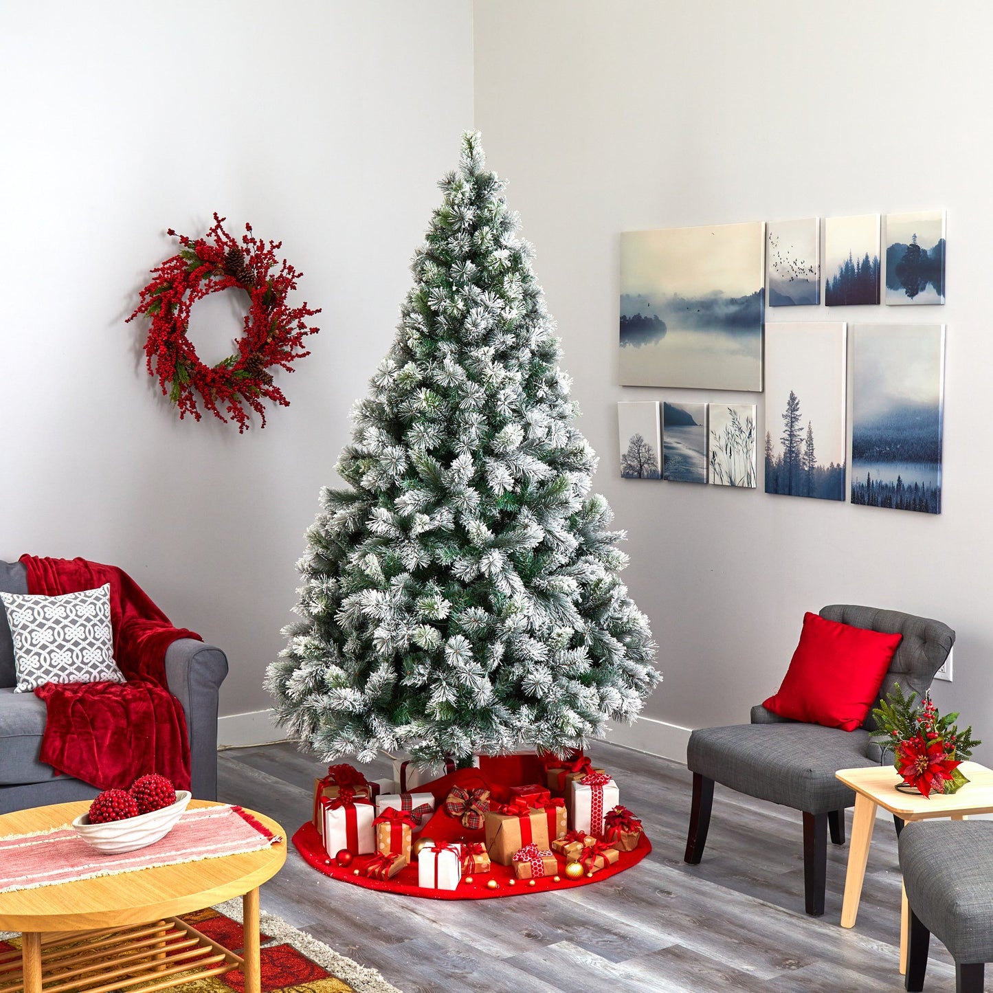 8 ft Nearly Natural Flocked Oregon Pine Christmas Tree with 500 Lights on Tampa Home & Garden Store