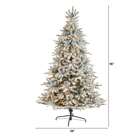 Nearly Natural Flocked West Virginia Spruce Christmas Tree, 96in tall, 58in base, lights on Tampa Home & Garden Store