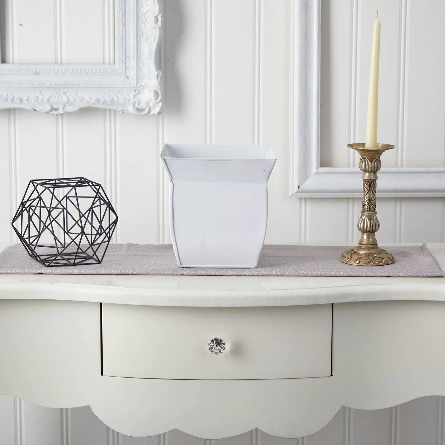 8 Inch Fluted Metal Square Planter Modern white finish on Tampa Home & Garden Store