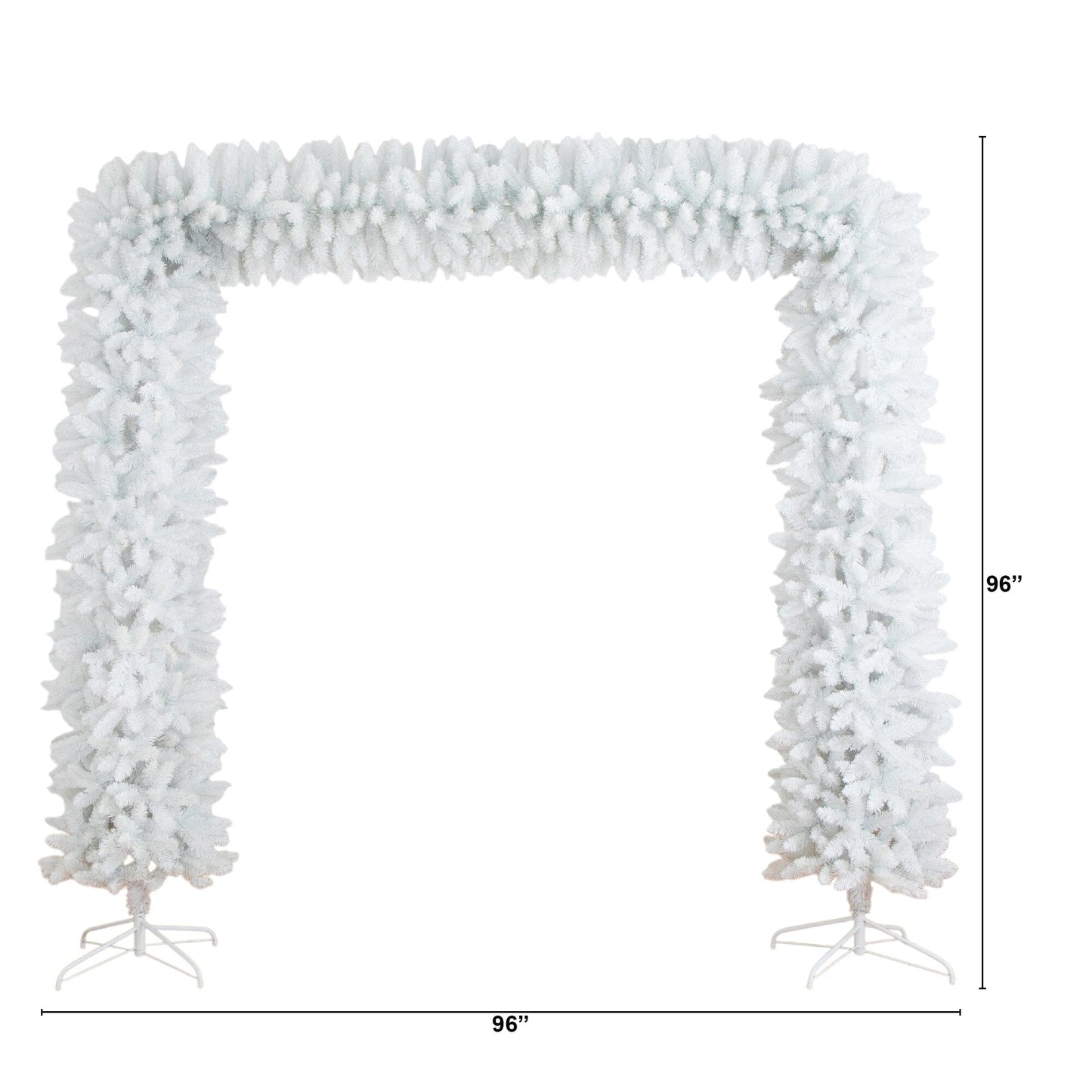 8' artificial holiday white Christmas archway by Nearly Natural with white pine garland, 96 inches wide on Tampa Home & Garden Store