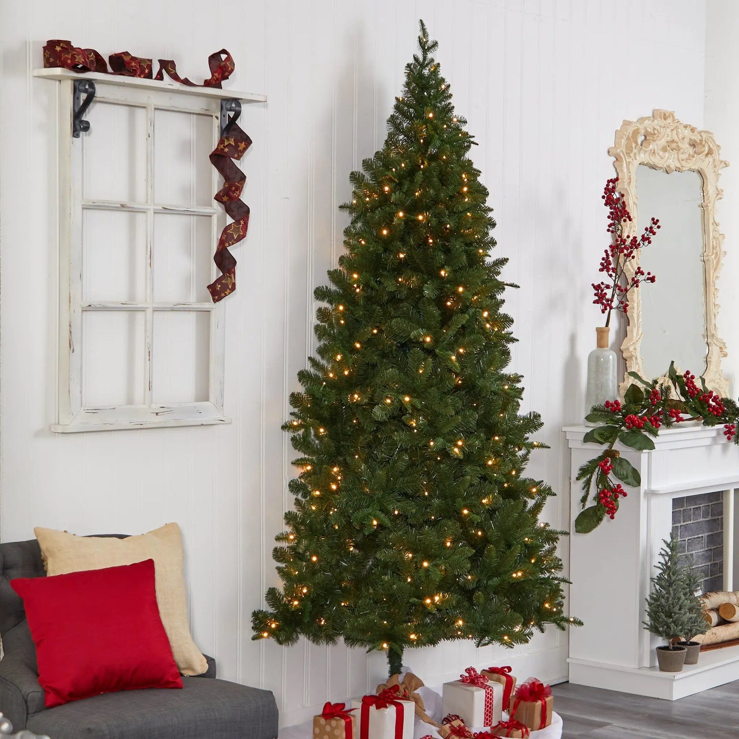 8 ft Grand Teton Spruce Flat Back Artificial Tree by Nearly Natural with 280 LED lights on Tampa Home & Garden Store