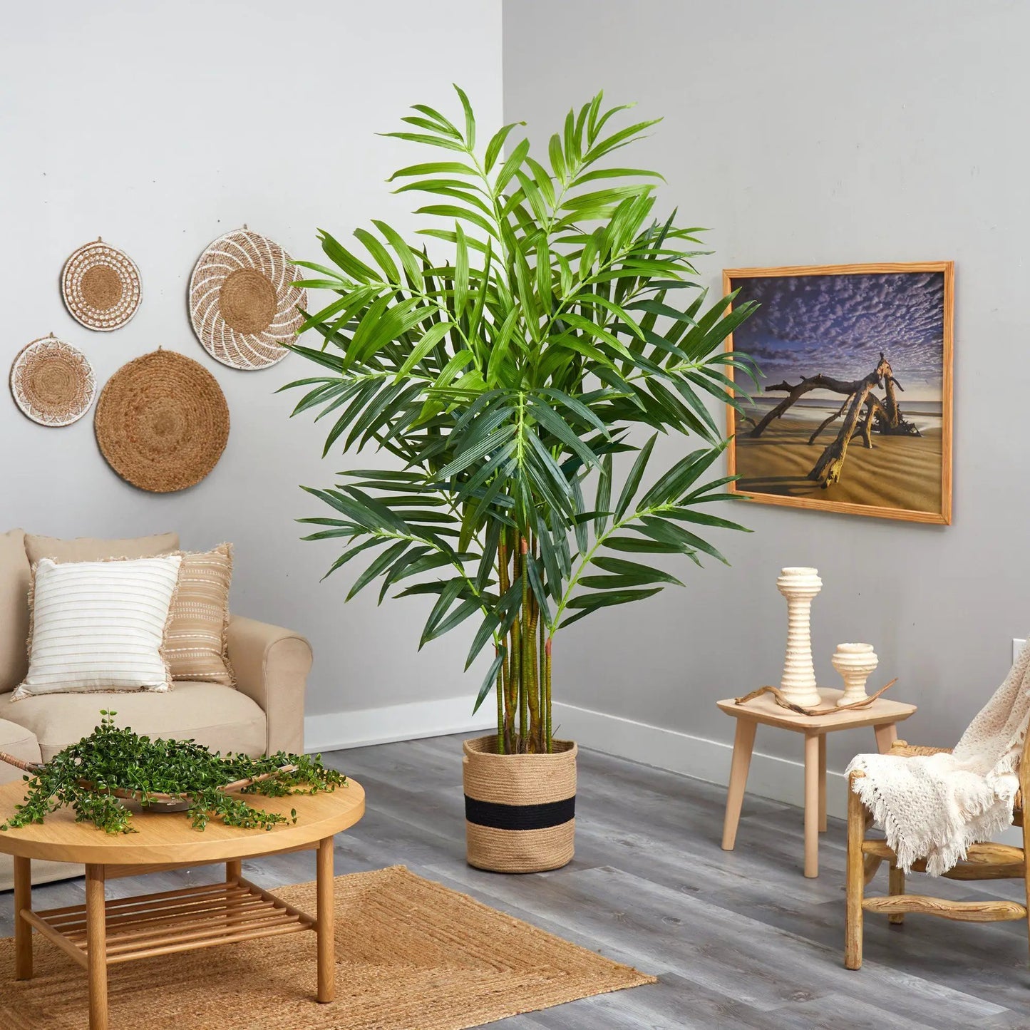 8’ King Palm Artificial Tree in Handmade Natural Jute and Cotton Planter - Tampa Home & Garden Store