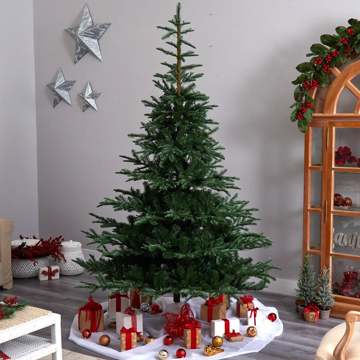 8 ft Layered Washington Spruce Christmas Tree by Nearly Natural green artificial tree on Tampa Home & Garden Store