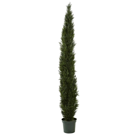 8 ft Cedar Pine Tree by Nearly Natural with 4249 tips in green plastic pot on Tampa Home & Garden Store