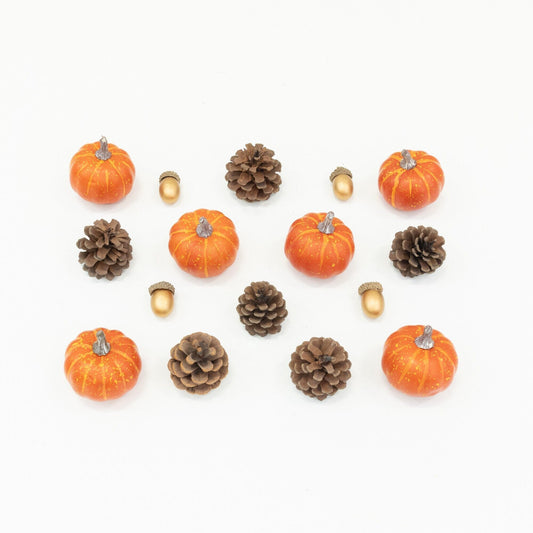 8-pc autumn pumpkin decor set of 2 with orange mini pumpkins and pinecones by Nearly Natural on Tampa Home & Garden Store