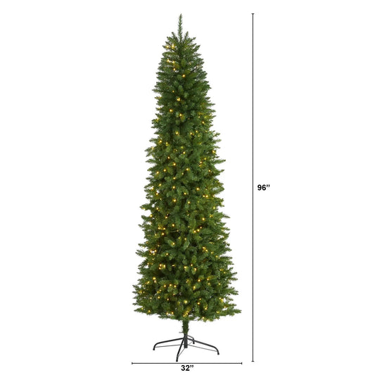 Eight Foot Slim Mountain Pine Tree with 400 LED Lights by Nearly Natural, green foliage on Tampa Home & Garden Store