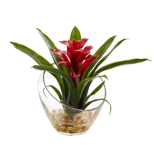 8’’ Tropical Bromeliad in Angled Vase Artificial Arrangement - Tampa Home & Garden Store