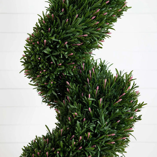 Artificial Rosemary Spiral Topiary Tree indoor with green leaves and pink tips Nearly Natural on Tampa Home & Garden Store