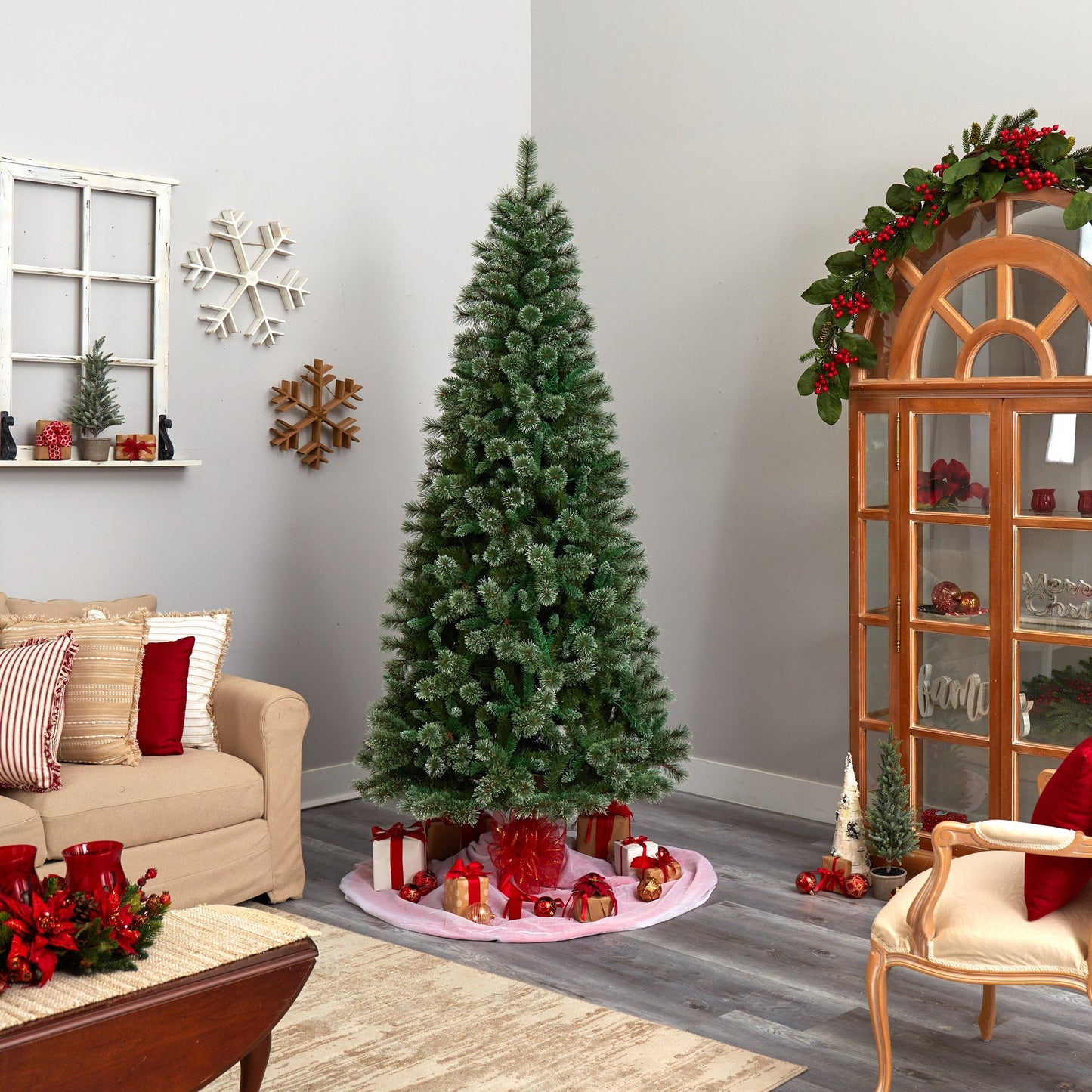 8’ Wisconsin Slim Snow Tip Pine Christmas Tree by Nearly Natural with 600 Clear LED Lights on Tampa Home & Garden Store