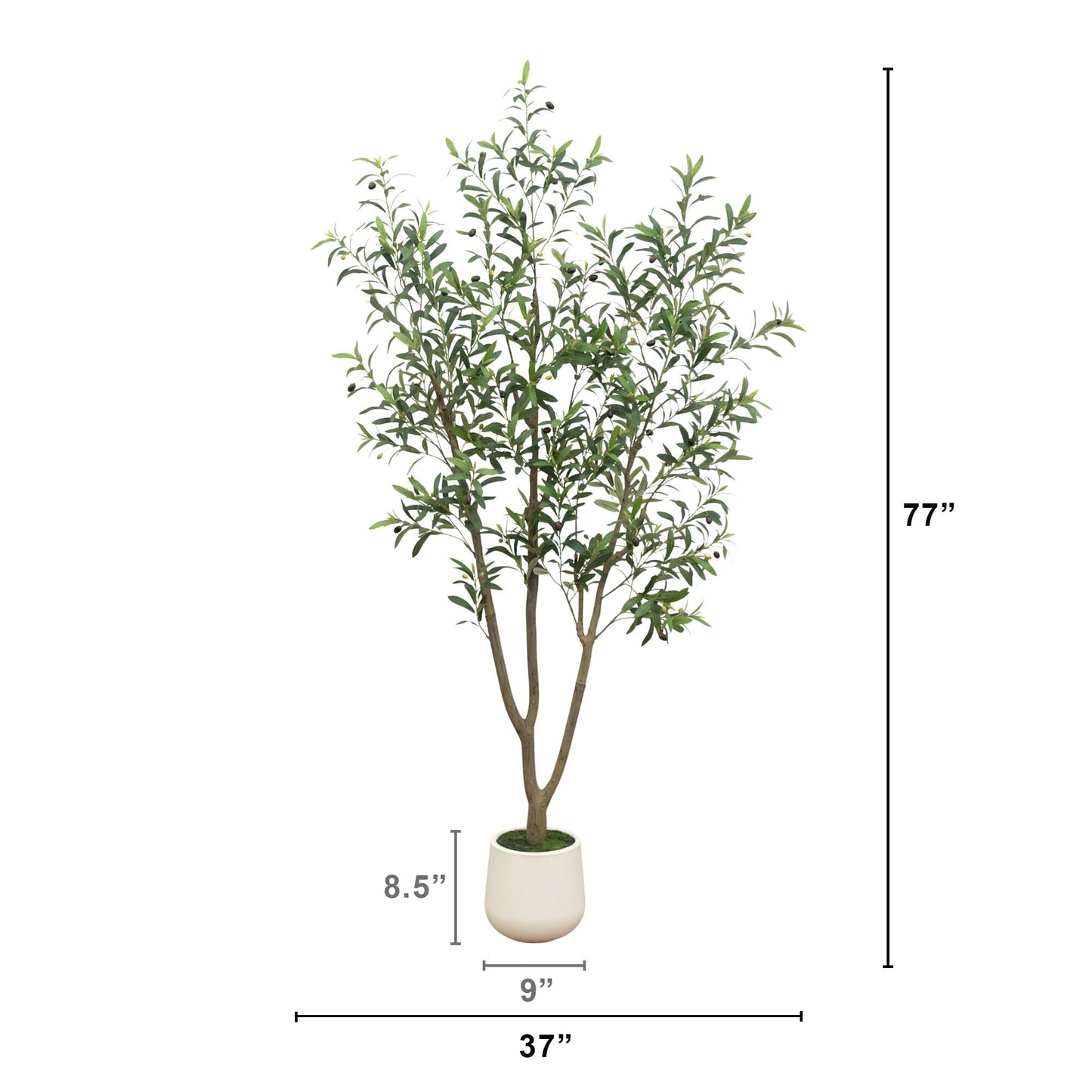 Nearly Natural 7' artificial olive tree in white decorative planter with green leaves and olives on Tampa Home & Garden Store