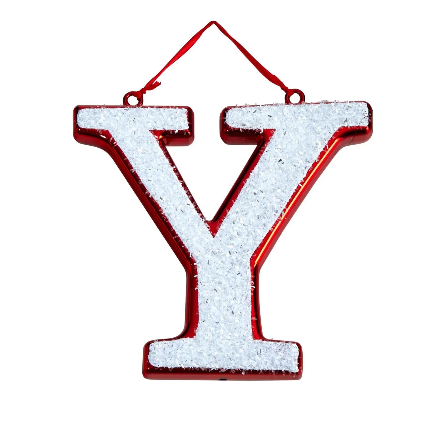 Joy Holiday Deluxe Shatterproof Ornament red frame white glitter interior and red ribbon on Tampa Home & Garden Store
