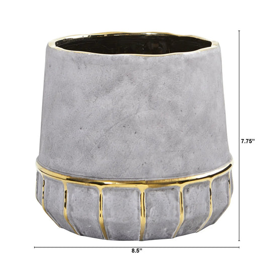 Regal Stone Decorative Planter with gold trim and gray stone finish on Tampa Home & Garden Store