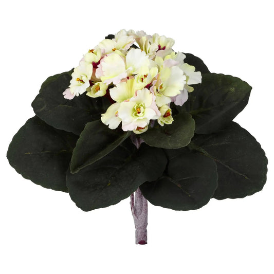 9 Inch African Violet artificial plant set of 6 with pale cream blooms and dark leaves on Tampa Home & Garden Store