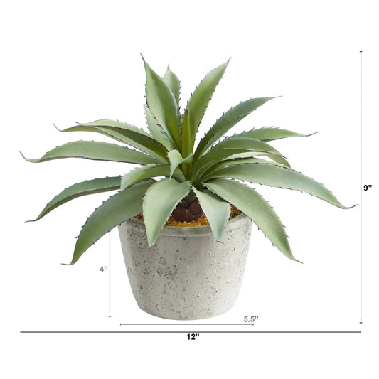9-Inch lifelike aloe succulent artificial plant in a gray speckled pot with yellow gravel on Tampa Home & Garden Store