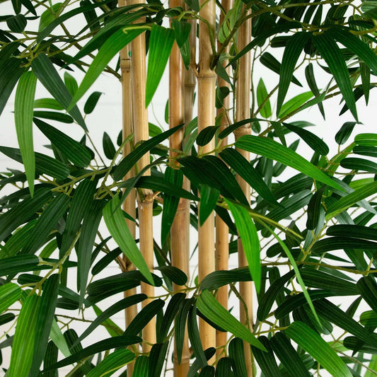 9 ft artificial bamboo tree with real trunks and lush green leaves by Nearly Natural on Tampa Home & Garden Store