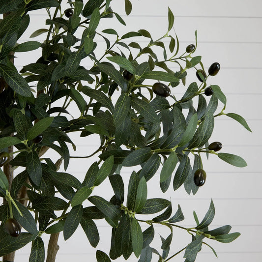 9 ft artificial olive tree by Nearly Natural with dark green leaves and olives on Tampa Home & Garden Store