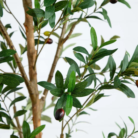 Nearly Natural 9' artificial olive tree with natural trunk, dark green leaves and olives on Tampa Home & Garden Store