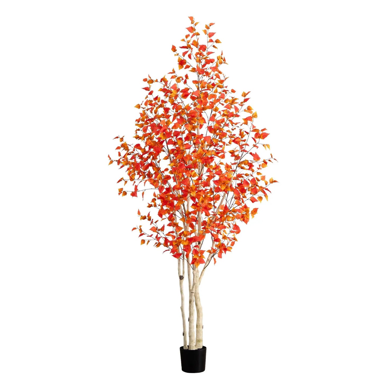Nine Foot Autumn Birch Artificial Fall Tree from Nearly Natural with orange leaves in a pot on Tampa Home & Garden Store