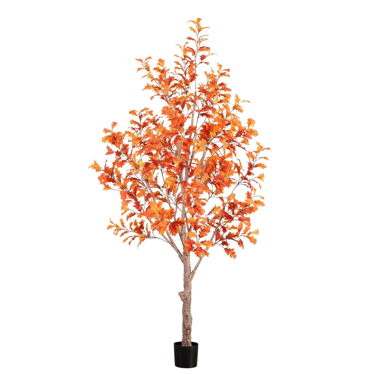 9 Foot Autumn Oak artificial fall tree by Nearly Natural with orange leaves in a black planter on Tampa Home & Garden Store