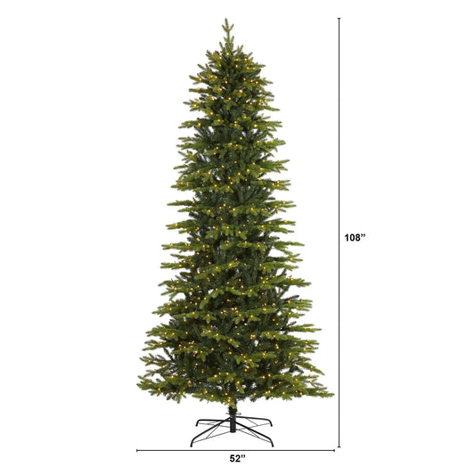 Nearly Natural 9 ft Fir Christmas Tree with 800 warm LED lights on sturdy metal stand on Tampa Home & Garden Store