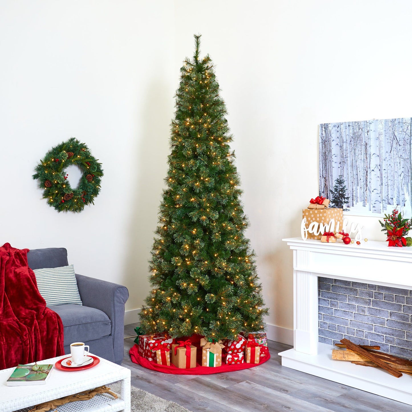 Cashmere Slim Christmas Tree with warm white lights artificial tree on Tampa Home & Garden Store