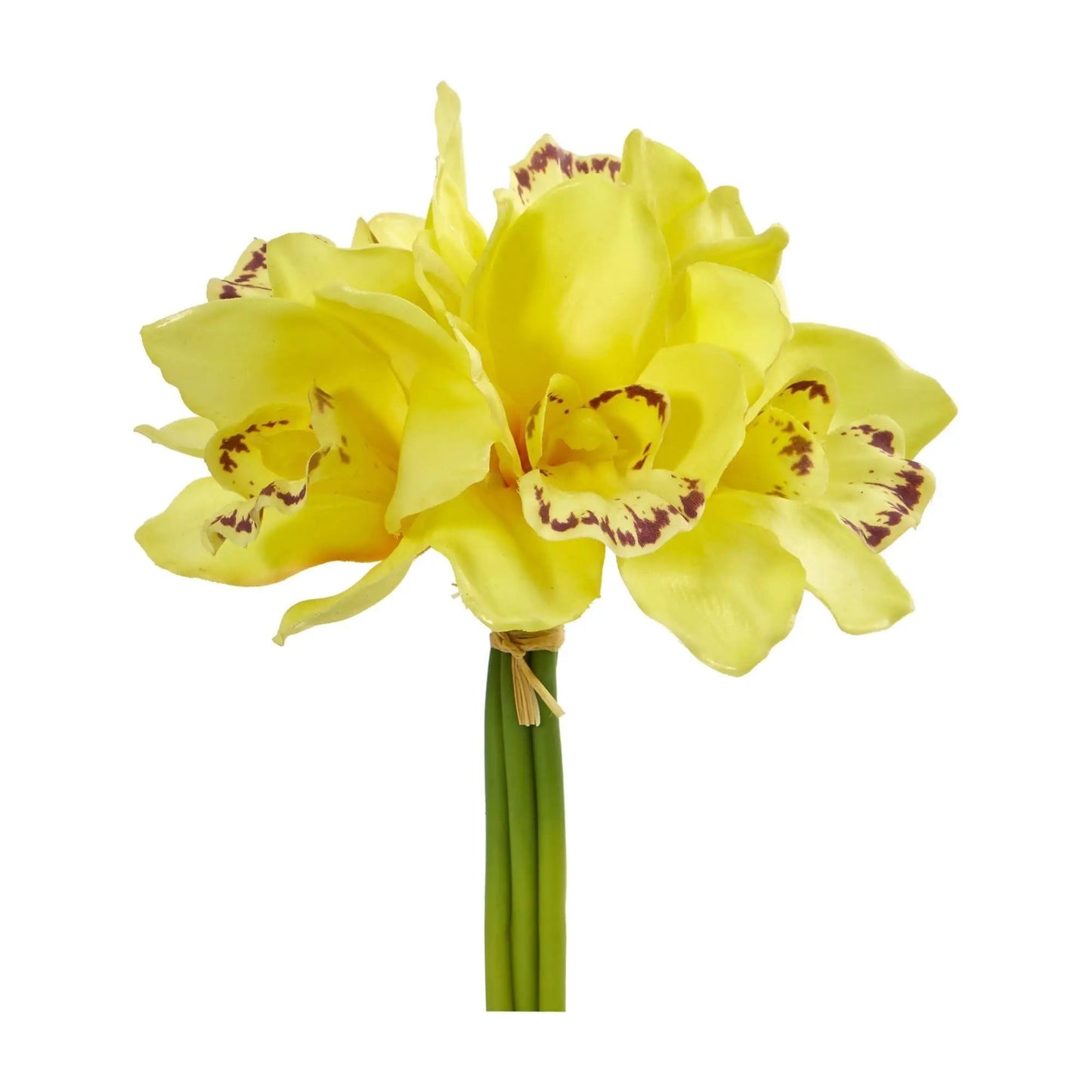 Cymbidium Orchid stem bundle six yellow artificial flowers with brown speckles Nearly Natural on Tampa Home & Garden Store