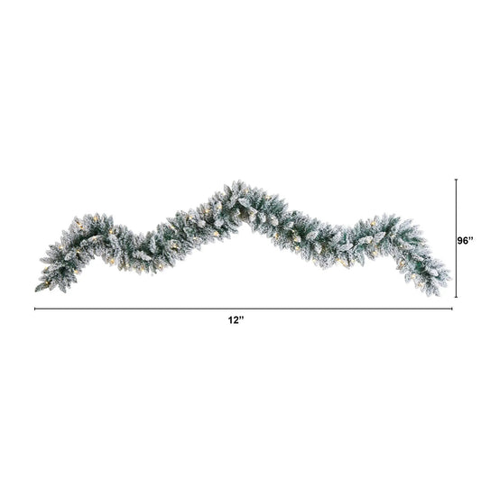 9’ Flocked Artificial Christmas Garland with 50 Warm White LED Lights - Tampa Home & Garden Store