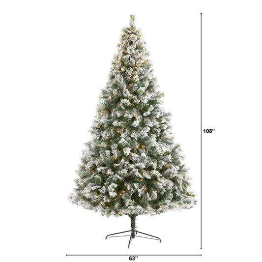 Nearly Natural 9 ft flocked Oregon Pine artificial Christmas tree with 600 lights on Tampa Home & Garden Store