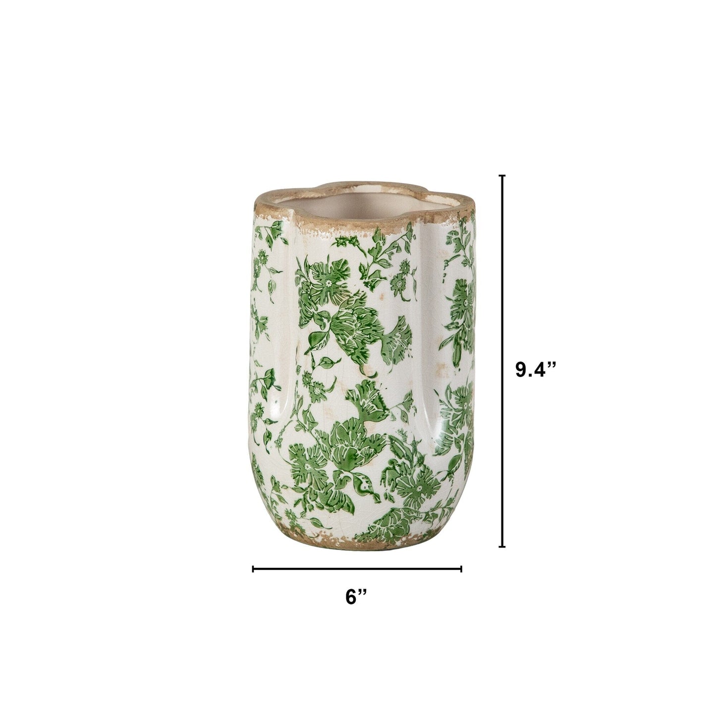 Vase 9-inch Floral Tuscan Ceramic Green Scroll by Nearly Natural with green scroll pattern on Tampa Home & Garden Store