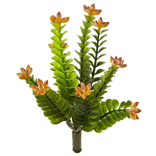 9 inch Flowering Sedum Artificial Plant Set of 6 with green stems and orange blooms on Tampa Home & Garden Store