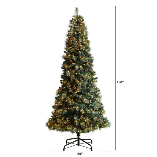 9 ft Frosted Tip Mountain Pine Artificial Tree by Nearly Natural with lights and pinecones on Tampa Home & Garden Store