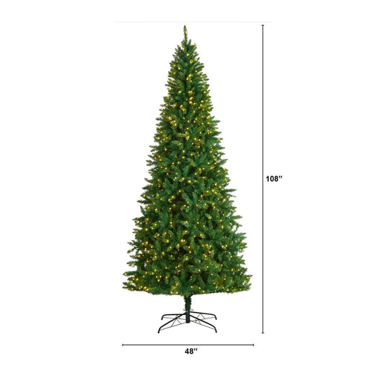 9 ft Green Valley Fir artificial Christmas tree with 800 LED lights on a metal stand on Tampa Home & Garden Store