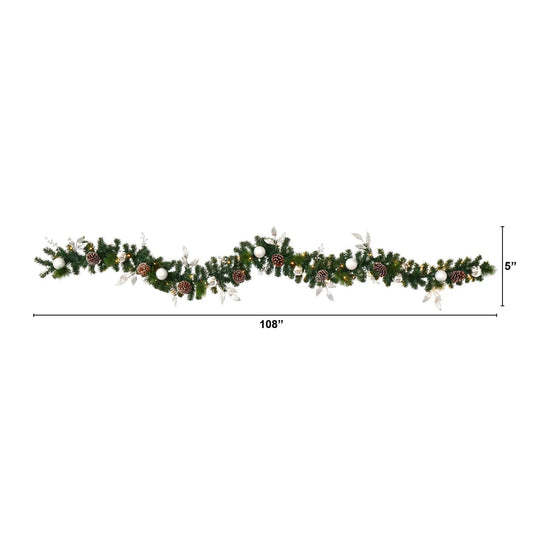 9’ Ornament and Pinecone Artificial Christmas Garland with 50 Clear LED Lights - Tampa Home & Garden Store