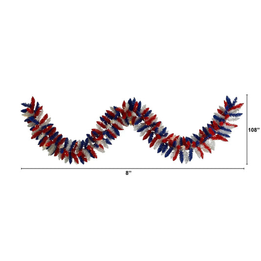Patriotic American Flag Garland pair with 50 Warm LEDs, red white blue tinsel by Nearly Natural on Tampa Home & Garden Store