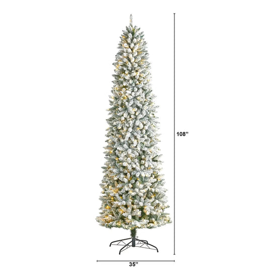 9 ft slim flocked Montreal Fir artificial Christmas tree Nearly Natural with snowy white needles on Tampa Home & Garden Store