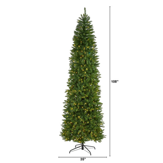 Nearly Natural 9 ft slim green mountain pine artificial Christmas tree with 600 LED lights on Tampa Home & Garden Store