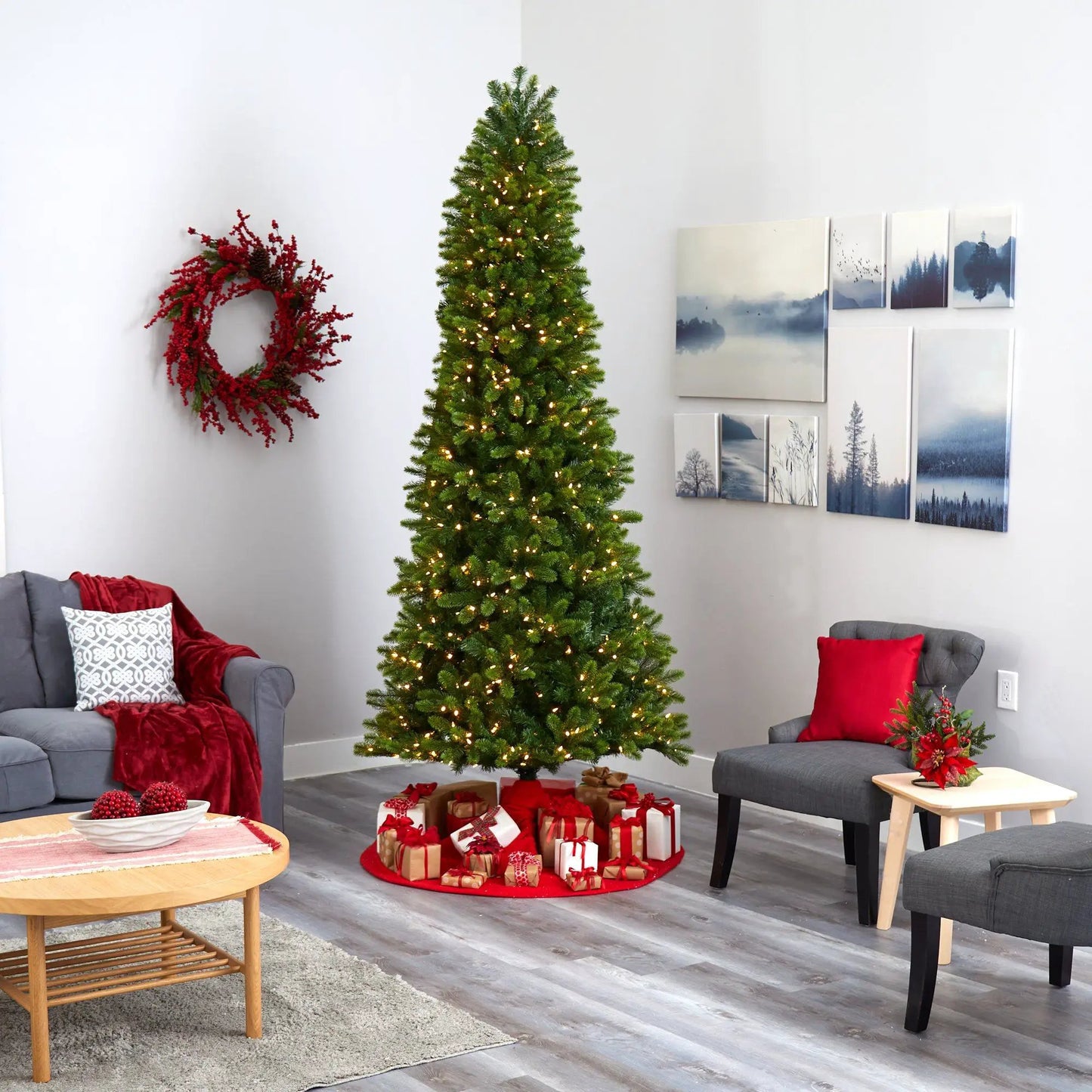 Slim Virginia Spruce artificial Christmas tree by Nearly Natural, green, 9 ft, lit on Tampa Home & Garden Store