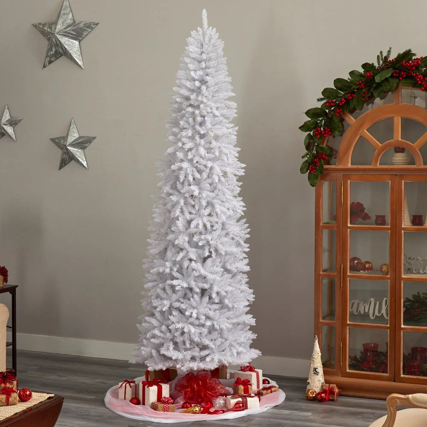 9 ft slim white Christmas tree Nearly Natural with 600 lights on Tampa Home & Garden Store