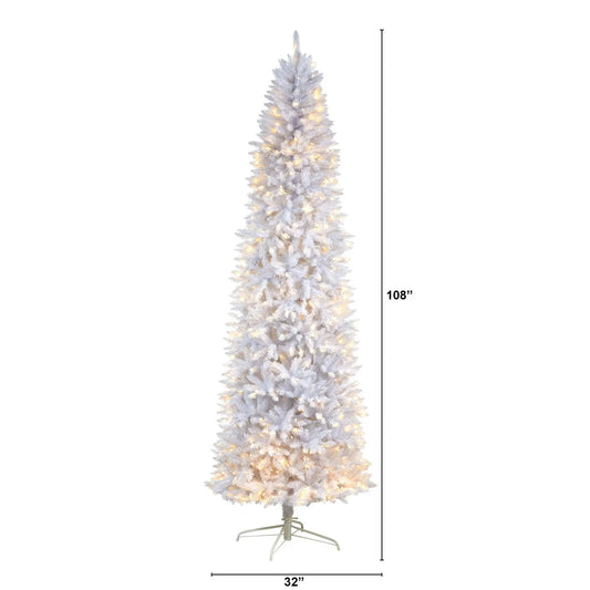Nearly Natural 9 ft slim white artificial Christmas tree with 600 warm white LED lights on Tampa Home & Garden Store